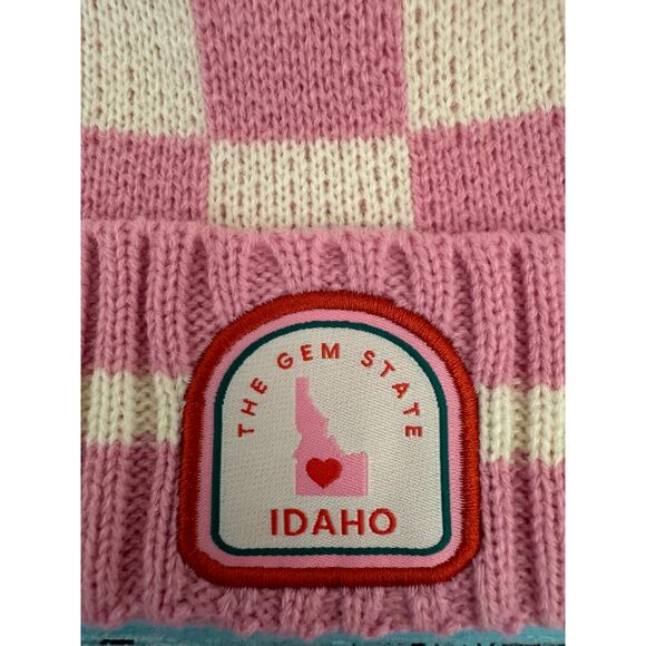 Home Free Beanie Idaho Pink / White Checkered Winter Hat - Picture 3 of 3